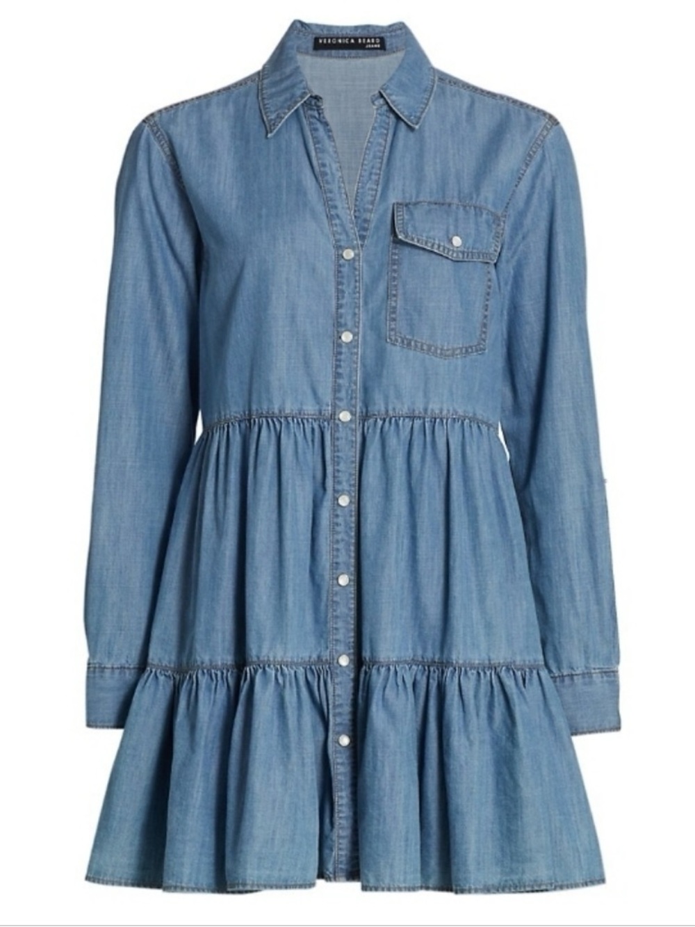 Veronica‎ Beard Chambray Long Sleeve Ruffle Mini Dress Atari Size 0